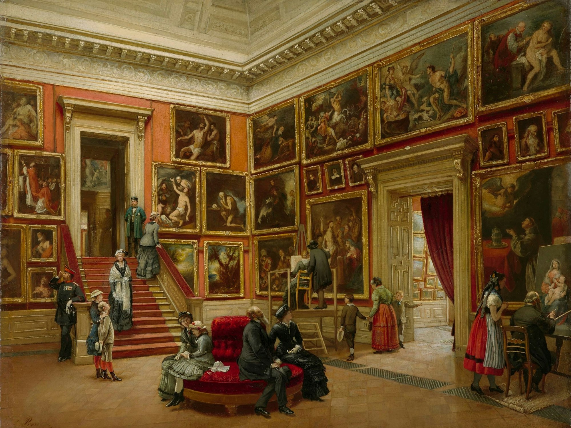 Menschen sitzen in einem Museumssaal
