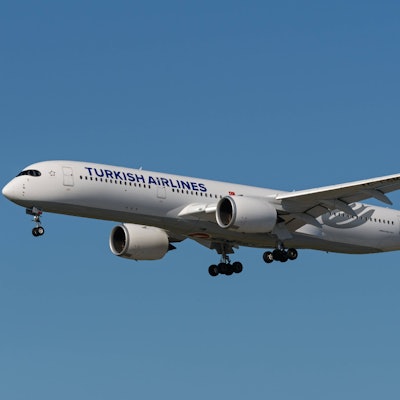 Ein Airbus A350 von Turkish Airlines in der Luft.
