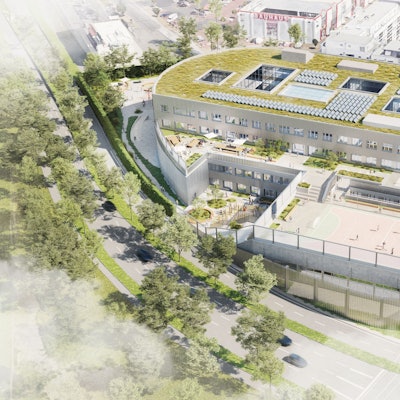 Visualisierung des zur Gesamtschule umgebauten Kalker Odysseums in der Corintostraße. Das Museum soll im Sommer 2025 schließen, die Schule 2028 einziehen.