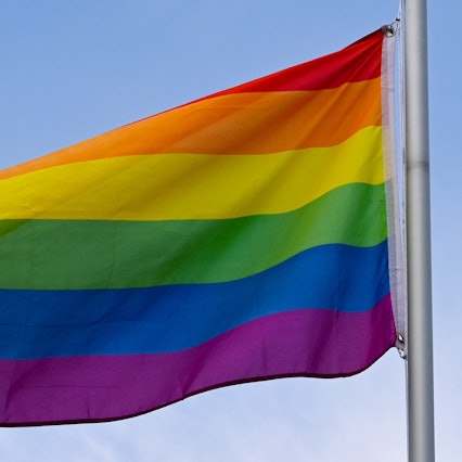 Eine Regenbogenfahne weht vor dem blauen Himmel. In Neubrandenburg darf die Fahne nicht mehr vor dem Bahnhof gehisst werden. (Archivbild)