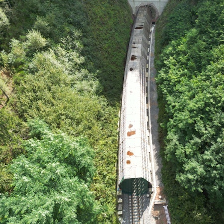 An einem Tunneleingang für die Reaktivierung der stillgelegten Hermann-Hesse-Bahn bei Calw ist ein vorgezogener Tunneleingang aufgebaut, der zu den aufwändigen Maßnahmen zum Fledermausschutz zählt.