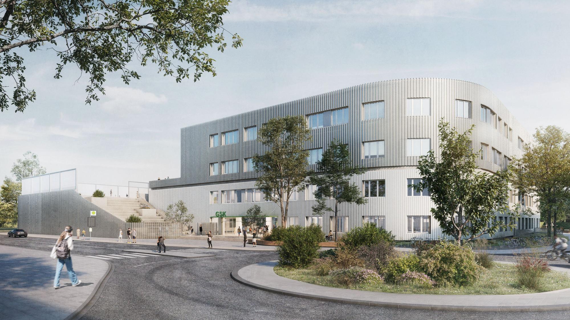Visualisierung des zur Gesamtschule umgebauten Kalker Odysseums in der Corintostraße.