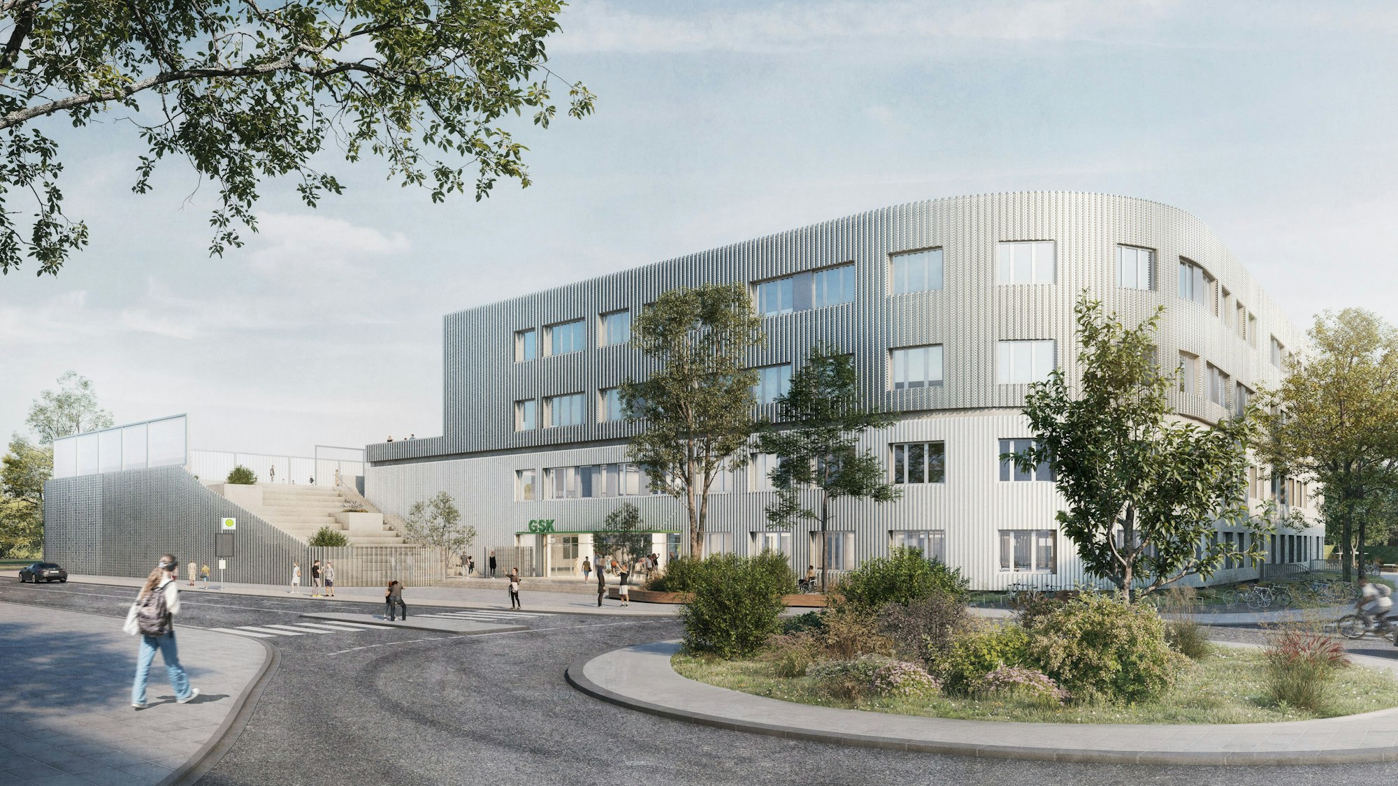 Visualisierung des zur Gesamtschule umgebauten Kalker Odysseums in der Corintostraße.