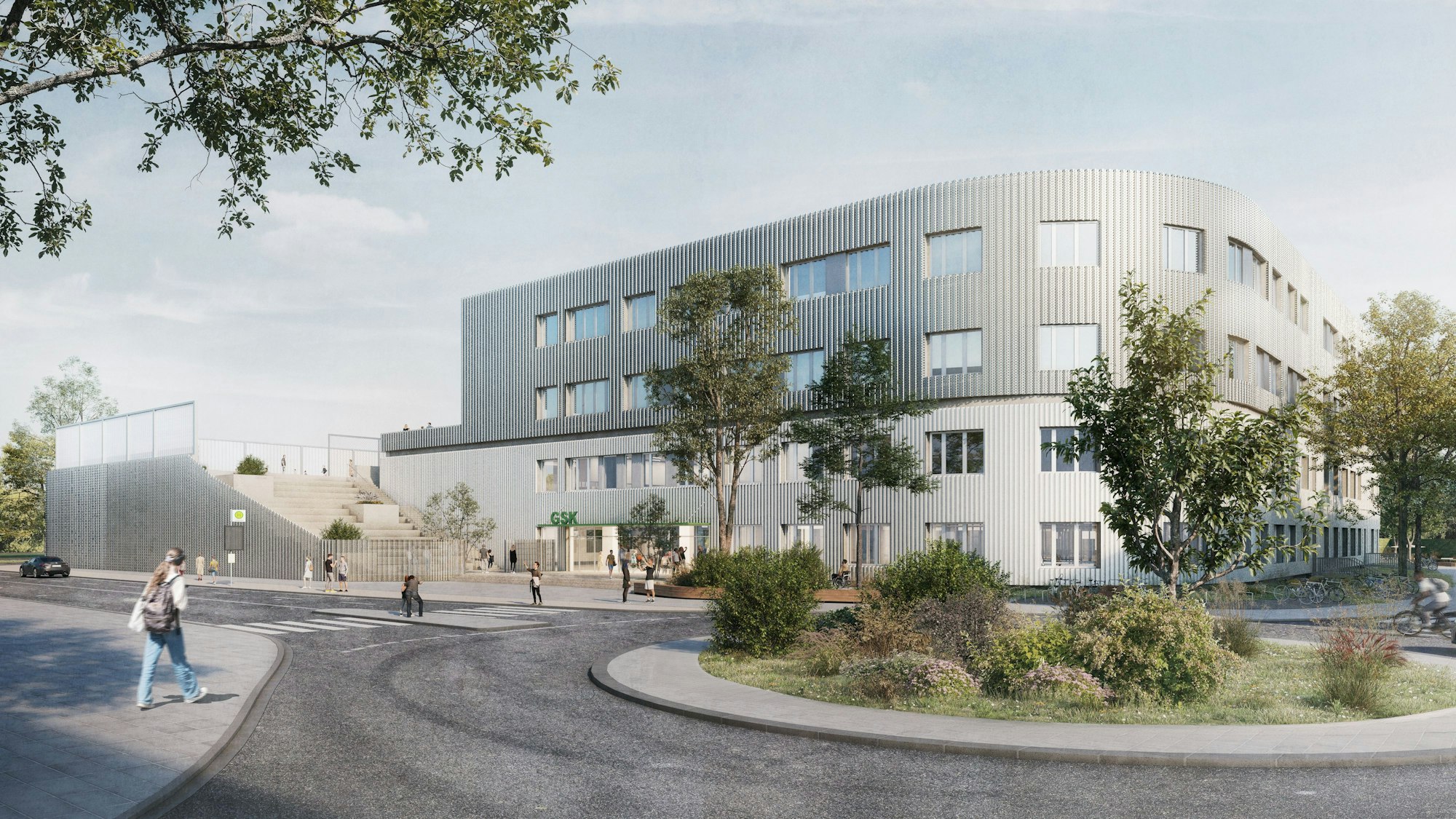 Visualisierung der neuen Kalker Gesamtschule, die 2028 in das Odysseum ziehen soll.