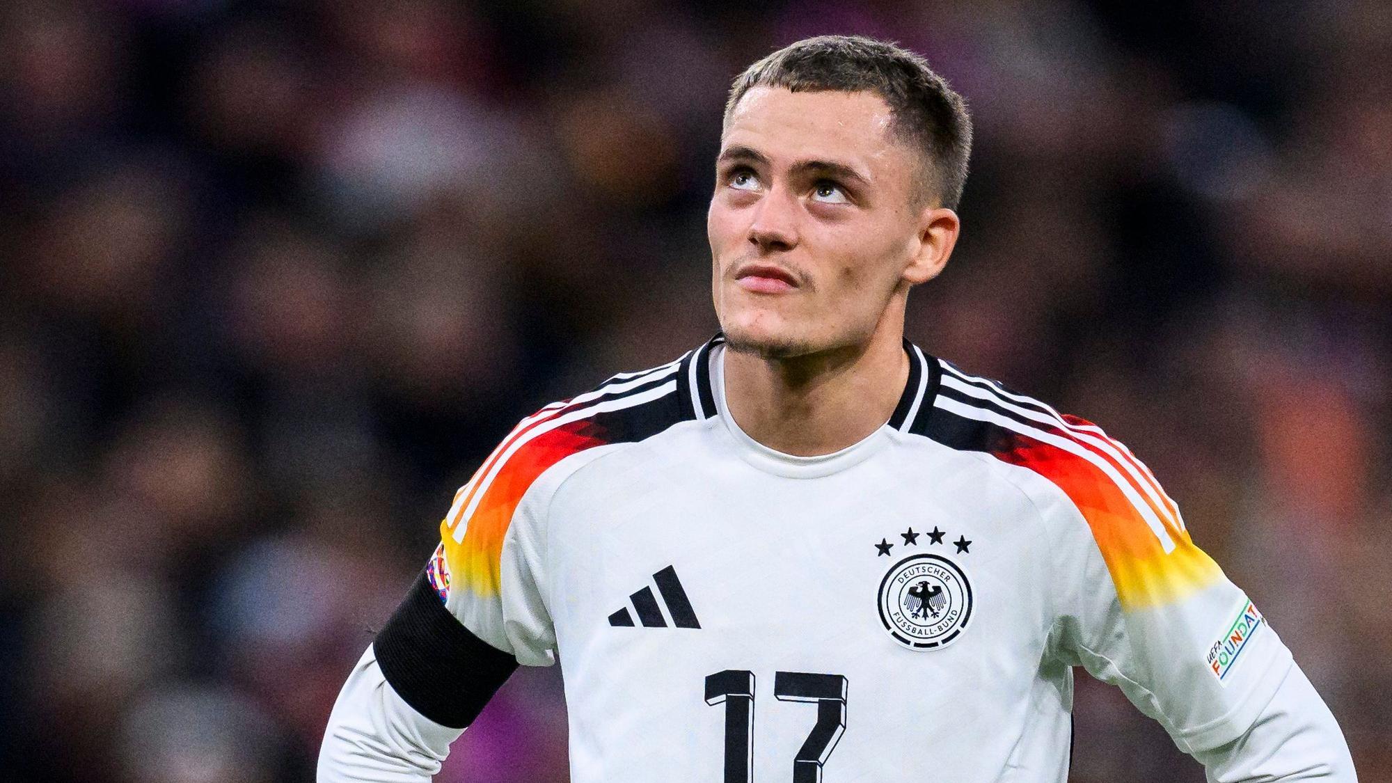14.10.2024, Bayern, München: Fußball: Nations League A, Deutschland - Niederlande, Gruppenphase, Gruppe 3, 4. Spieltag, Allianz Arena. Deutschlands Florian Wirtz reagiert im Spiel. (zu dpa: «Wirtz zieht sich Kapselverletzung am Sprunggelenk zu») Foto: Tom Weller/dpa +++ dpa-Bildfunk +++