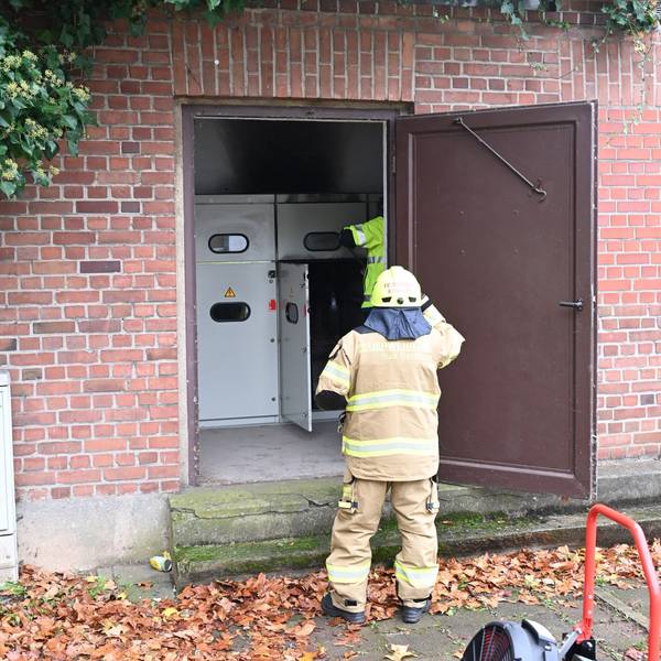 Das Bild zeigt einen Feuerwehrmann vor einem Schaltkasten.