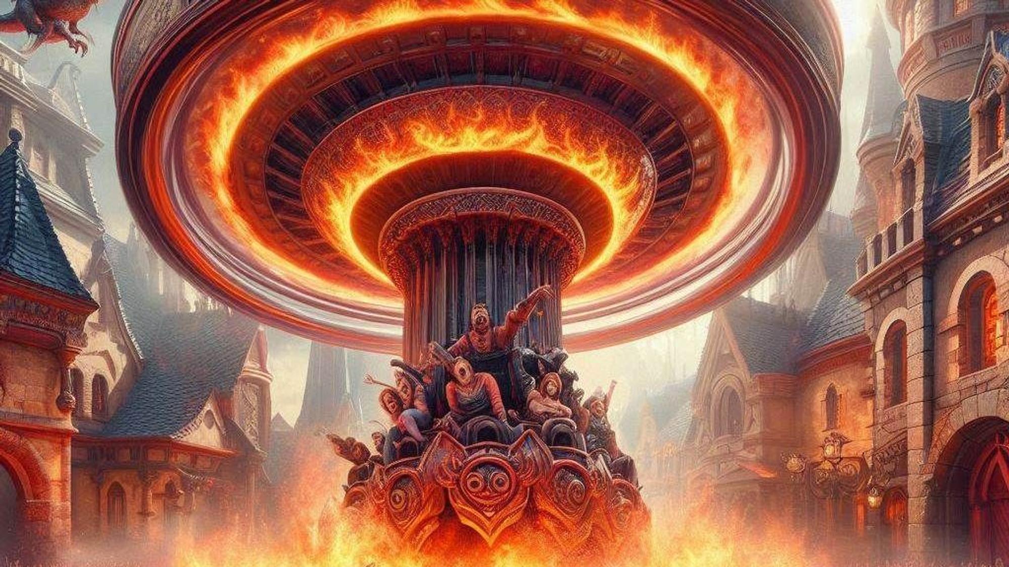 Eine Attraktion im Phantasialand in Brühl, wie die KI sie sieht (generiert).