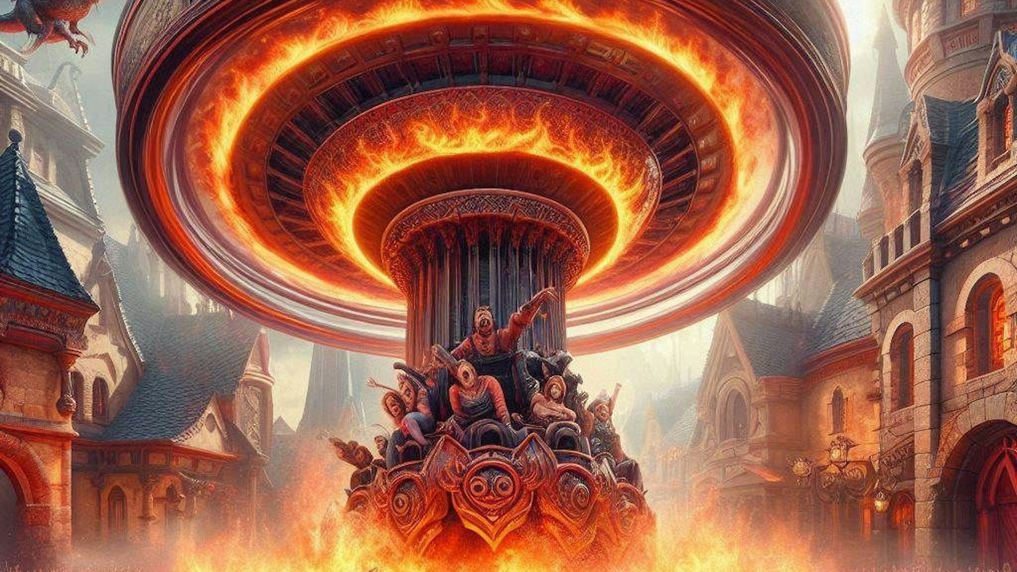 Eine Attraktion im Phantasialand in Brühl, wie die KI sie sieht (generiert).