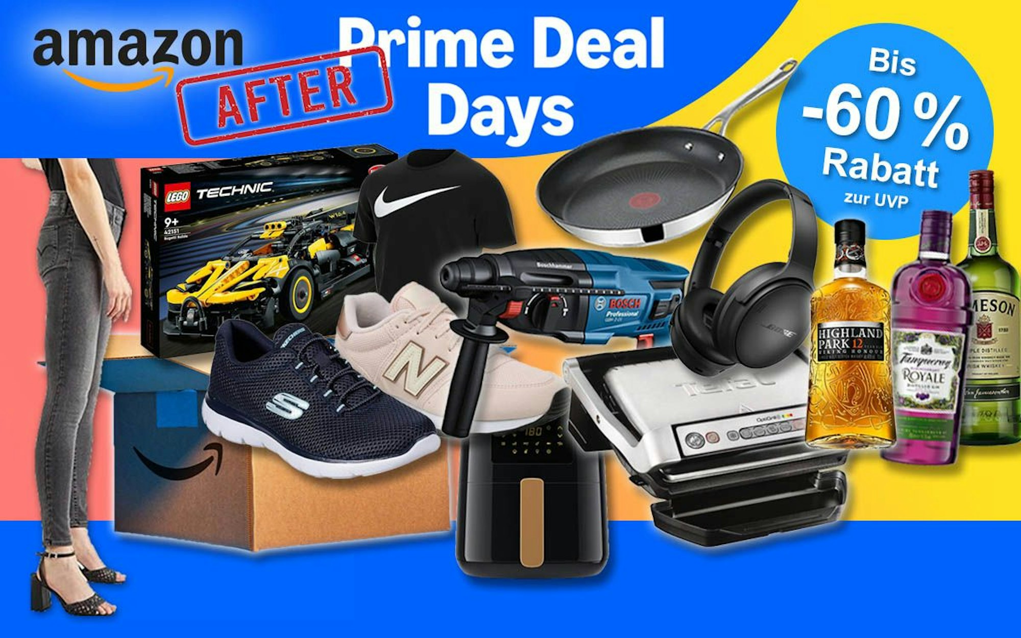 After Prime Deal Days und Produkte von Technik bis Mode von Tefal, Bosch, Levi's, Lego, Nike, Skechers, New Balance, Bose und mehr.