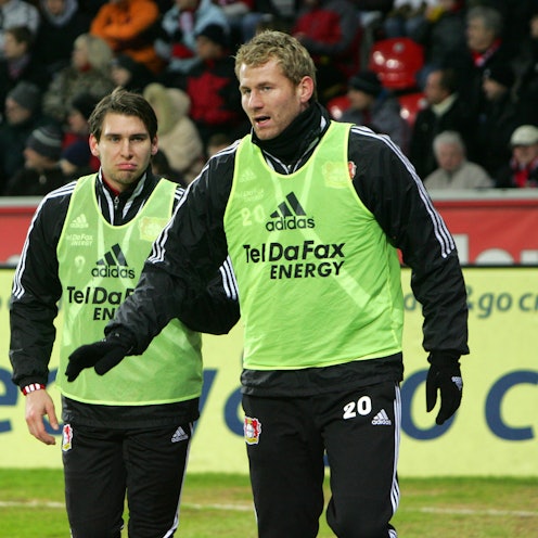 Patrick Helmes (l) und Lukas Sinkiewicz (r) bei Bayer 04 Leverkusen.