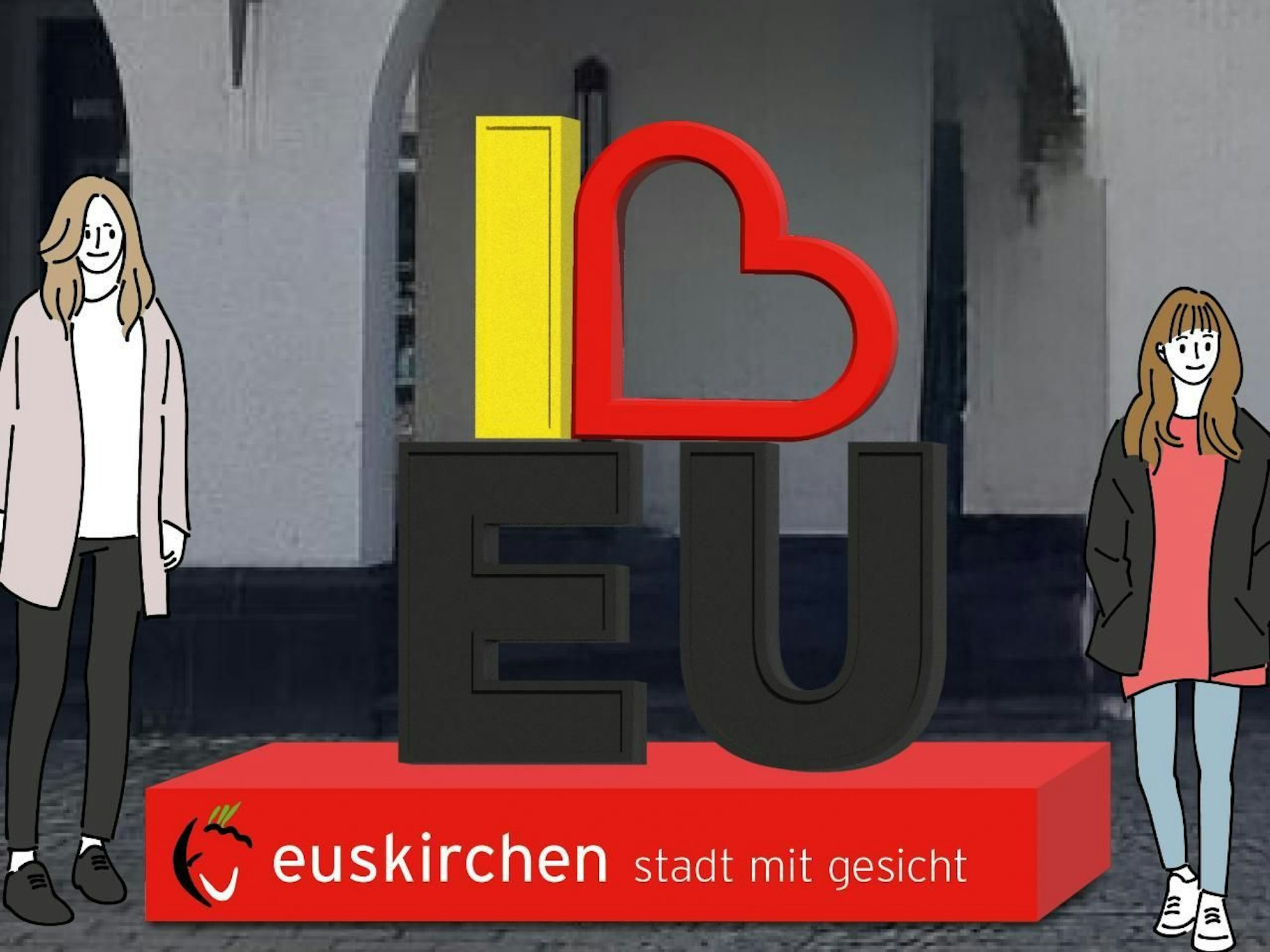 Die Visualisierung zeigt einen Schriftzug mit einem Herz für Euskirchen.