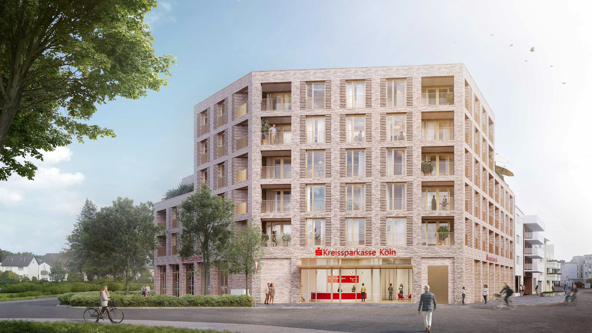 Die Visualisierung eines modernen Büro- und Geschäftsgebäudes.