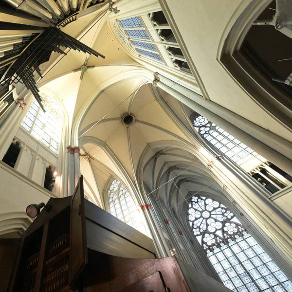Blick in das gotische Deckengewölbe über der Klais-Orgel im Altenberger Dom.