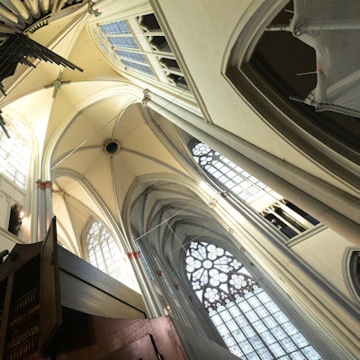 Blick in das gotische Deckengewölbe über der Klais-Orgel im Altenberger Dom.
