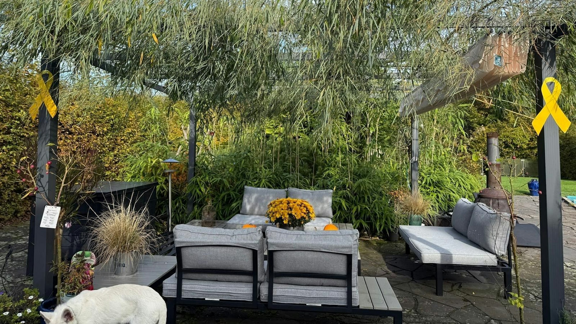 Das ist die Laubhütte, die Peter und Marion Reinecke bei sich im Garten in Nümbrecht aufgebaut haben.