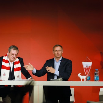 1. FC Köln, MMC-Studios, Mitgliederstammtisch, 12.06.2024, von links: Christian Keller, Werner Wolf, Eckhard Sauren, Bild: Herbert Bucco