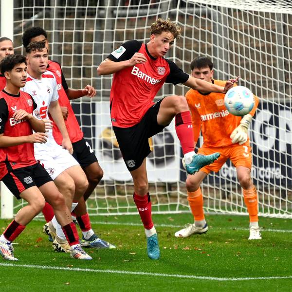 27.10.2024, Fussball-U19-Bayer 04-1.FC. Köln
Abwehr von Andrea Natali (Bayer)
Foto: Uli Herhaus