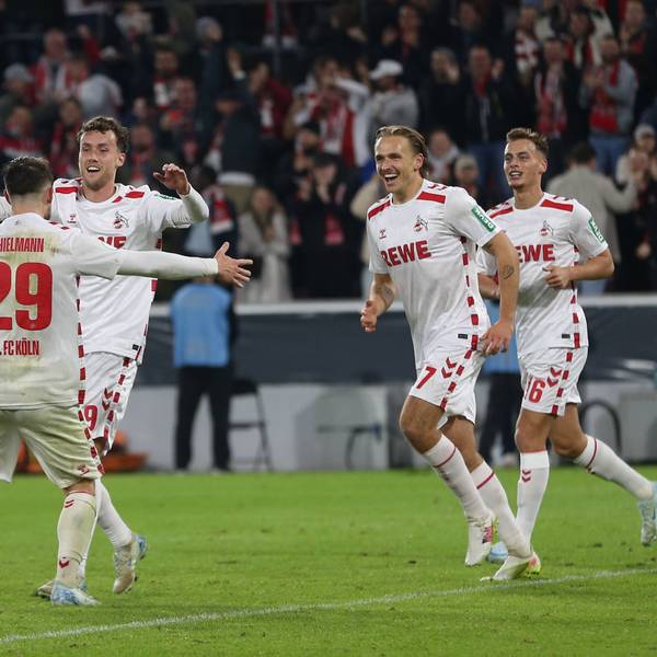 Jubel beim 1. FC Köln: Nach dem 3:0 durch Luca Waldschmidt steht der Pokalerfolg gegen Holstein Kiel fest.