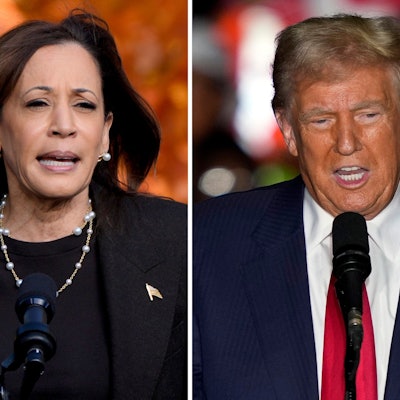 Archivfotos zeigen die demokratische Präsidentschaftskandidatin Kamala Harris (links) und den republikanischen Präsidentschaftskandidaten und ehemaligen Präsidenten Donald Trump.
