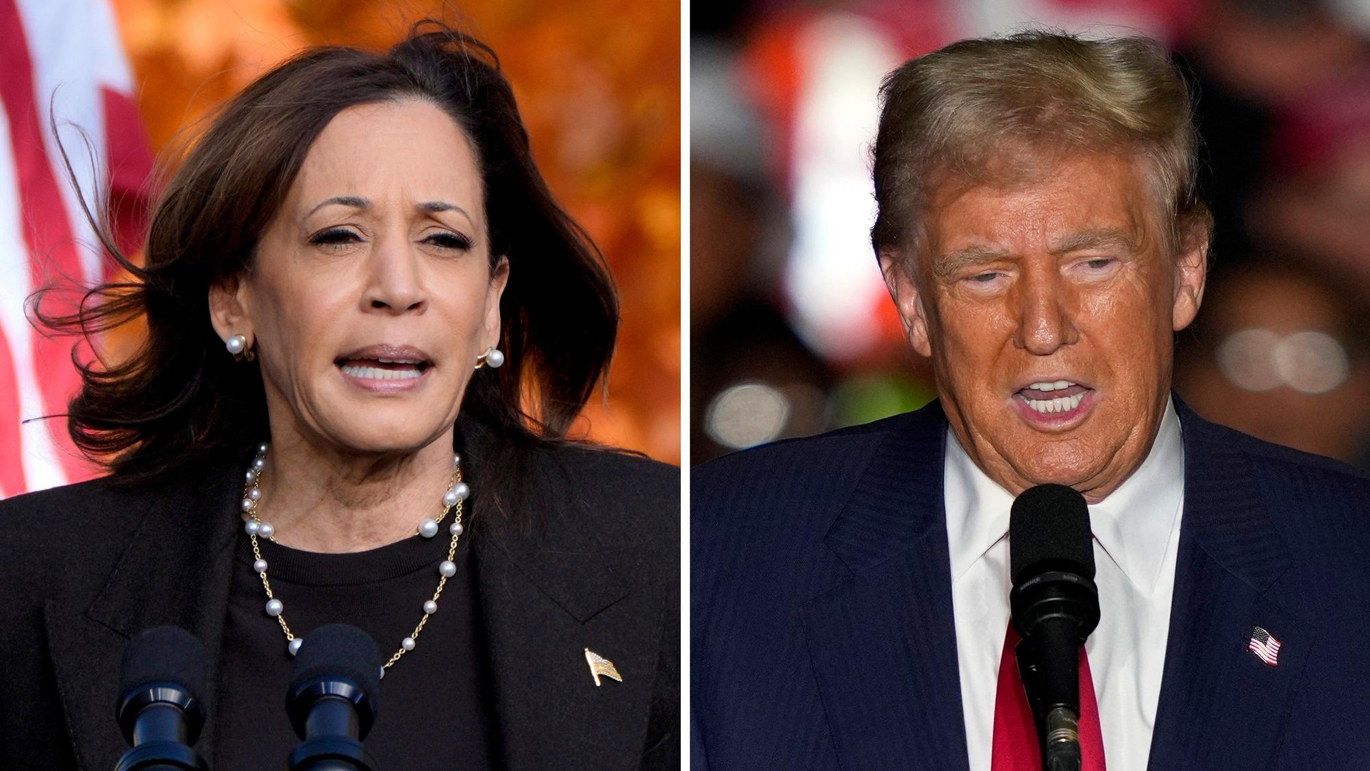 Archivfotos zeigen die demokratische Präsidentschaftskandidatin Kamala Harris (links) und den republikanischen Präsidentschaftskandidaten und ehemaligen Präsidenten Donald Trump.