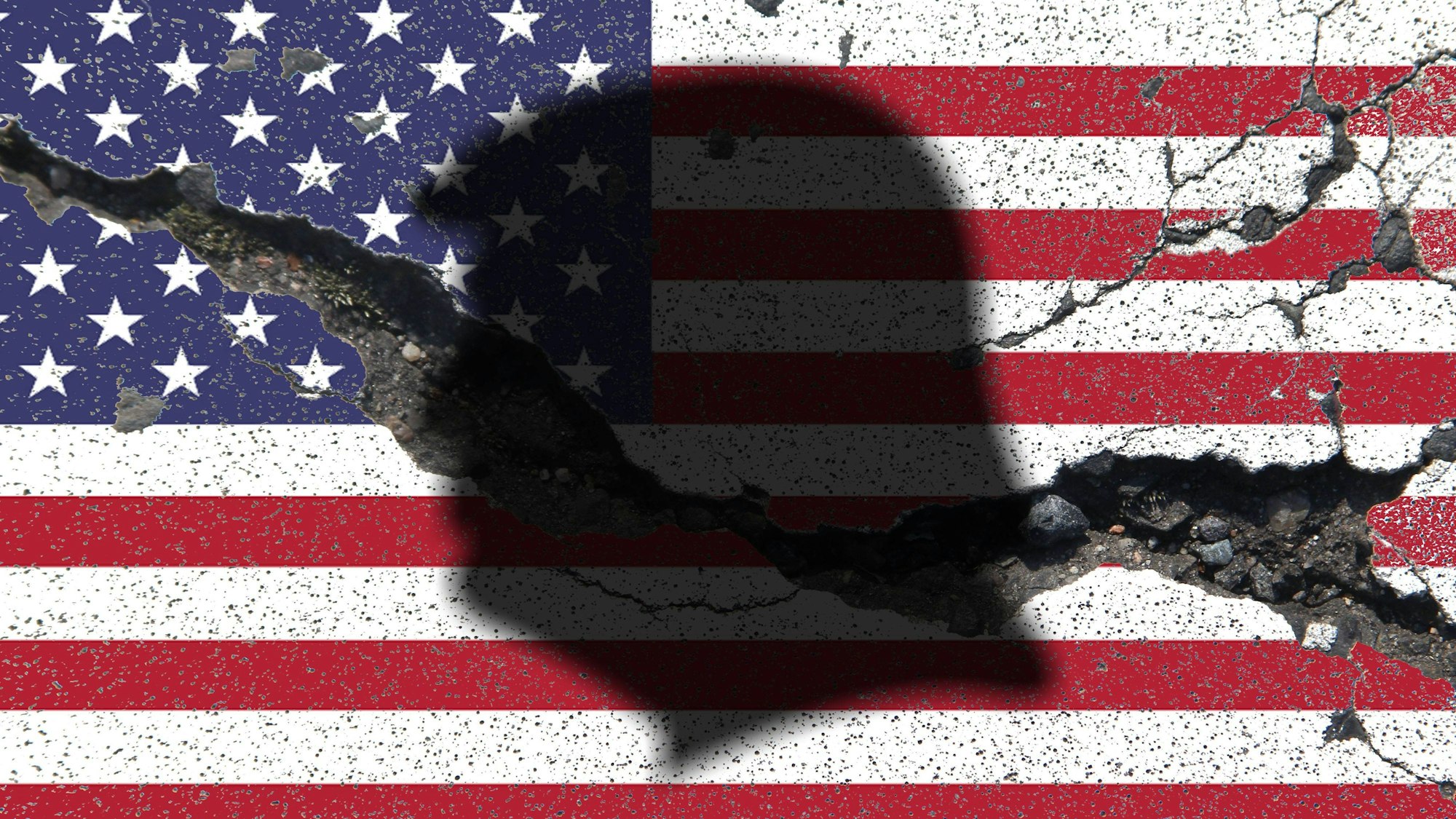 Flagge Stars and Stripes mit Spalt und Rissen und Schatten Trump s