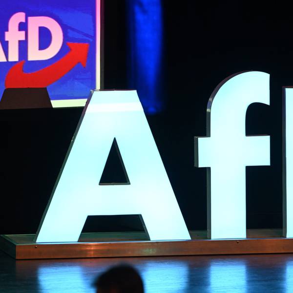 ARCHIV - 27.04.2024, Baden-Württemberg, Donaueschingen: Das Logo der Partei AfD steht bei einer Wahlkampfkundgebung in der Donauhalle. Im oberschwäbischen Weingarten hat die Stadt der AfD ein zweijähriges Nutzungsverbot für eine große Veranstaltungshalle erteilt. (zu dpa: «Stadt erteilt AfD Nutzungsverbot für Veranstaltungshalle») Foto: Bernd Weißbrod/dpa +++ dpa-Bildfunk +++