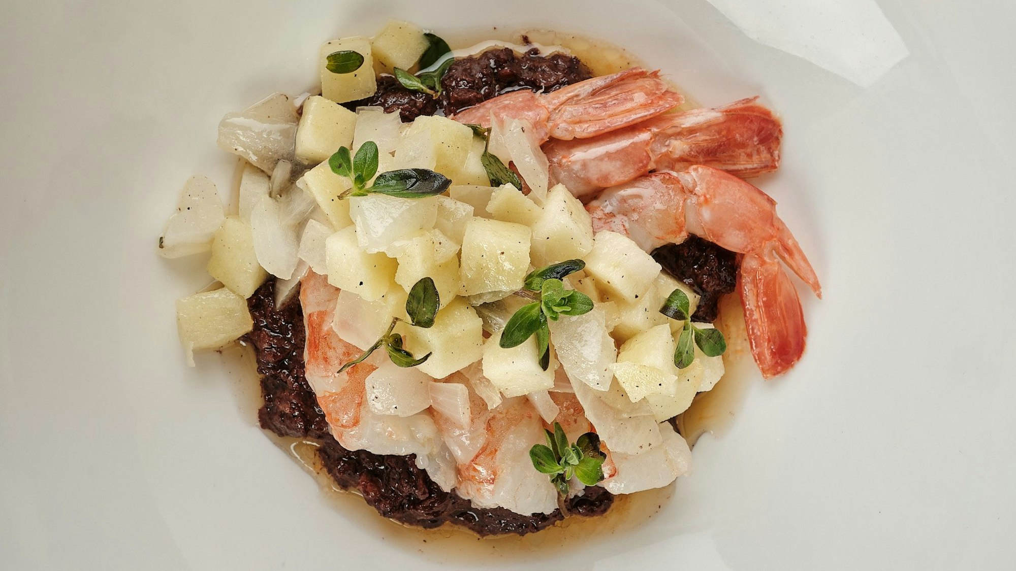 Konfierte Garnele und Flönz von Hendrik Olfen