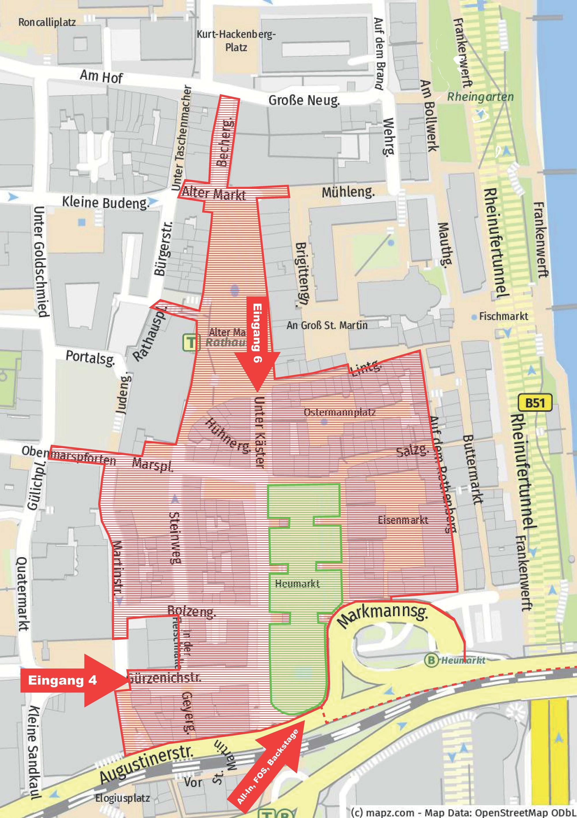 Eingänge und Absperrungen in der Altstadt am 11.11.