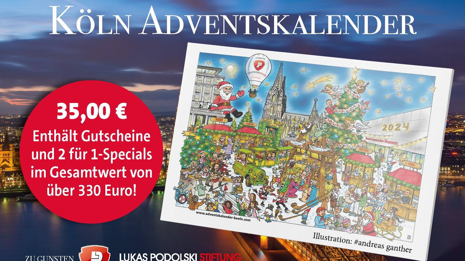 Kölner Adventskalender mit Störer auf dem ein Angebot platziert ist