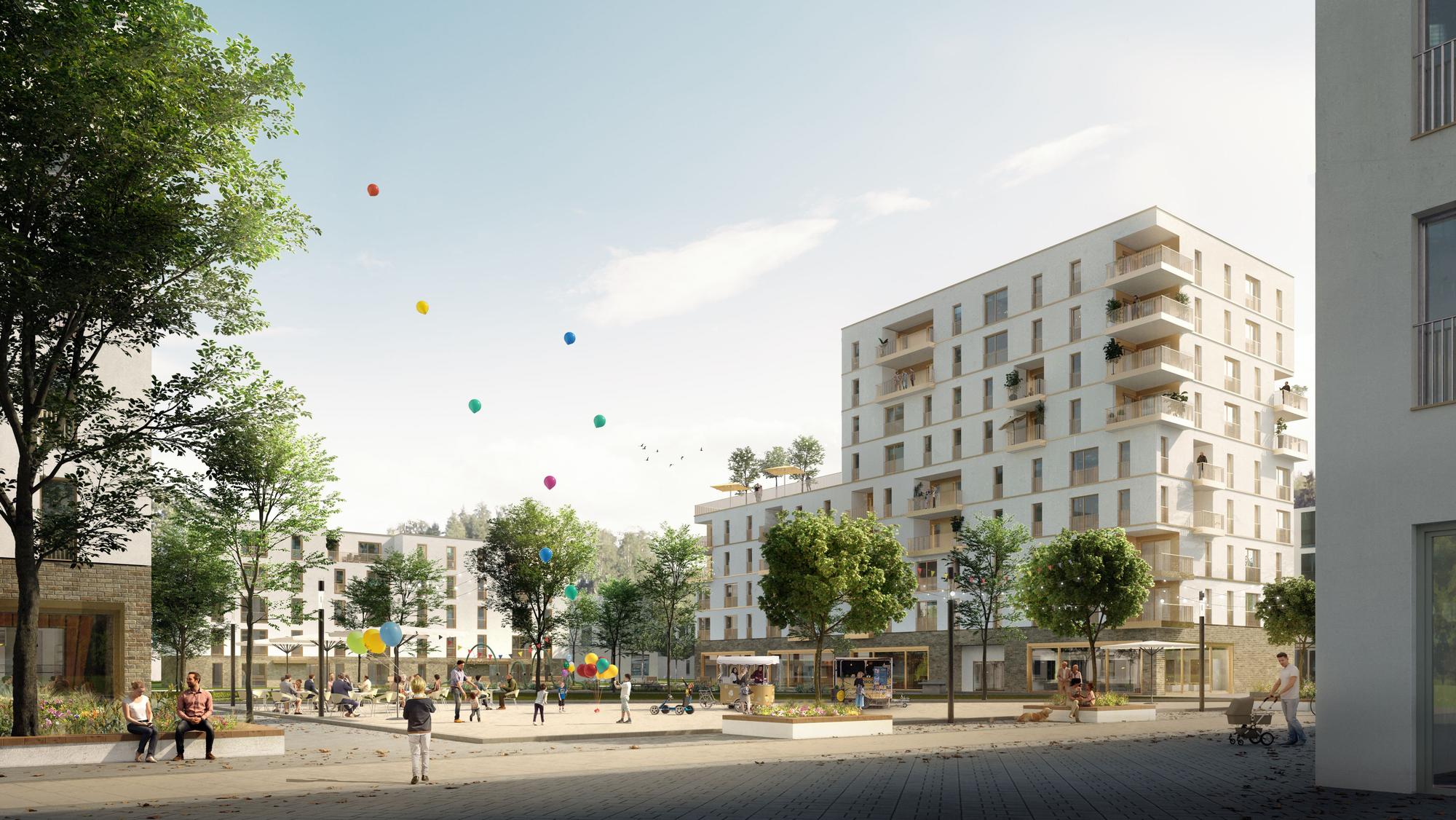 Eine Skizze zeigt den künftigen Königsberger Platz mit dem zweiten Hochhaus.