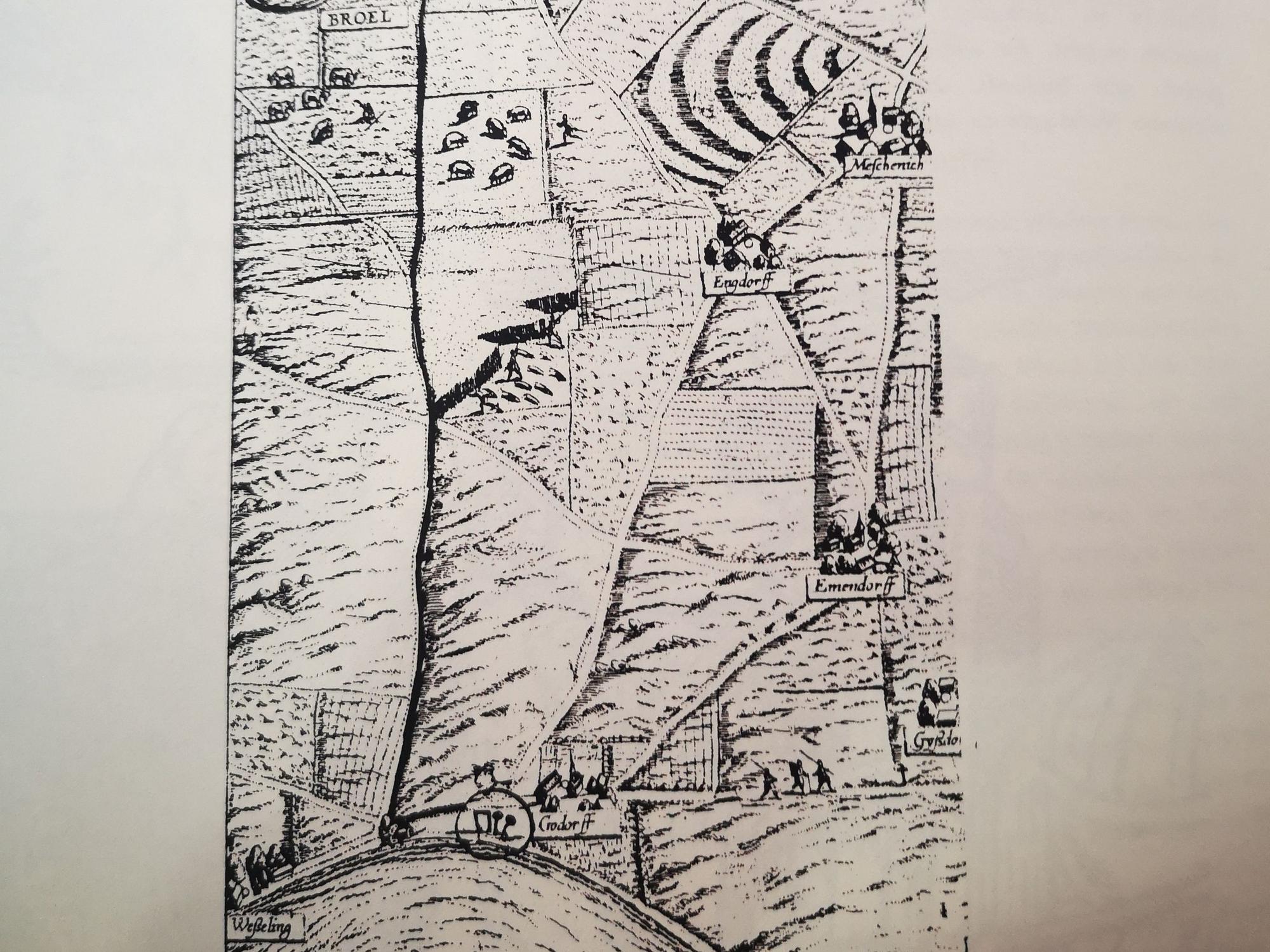 Der Weg vom damaligen Brühl des 17. Jahrhunderts zur Hinrichtungsstätte von Anna Schmitz am Rhein bei Godorf.