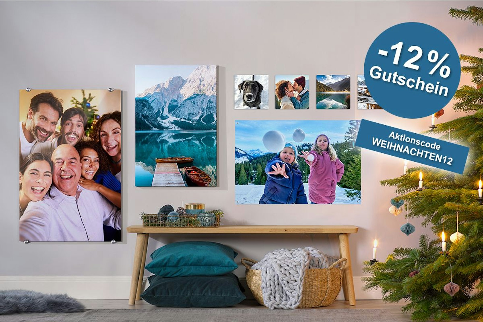 Fotowand in weihnachtlichem Hintergrund