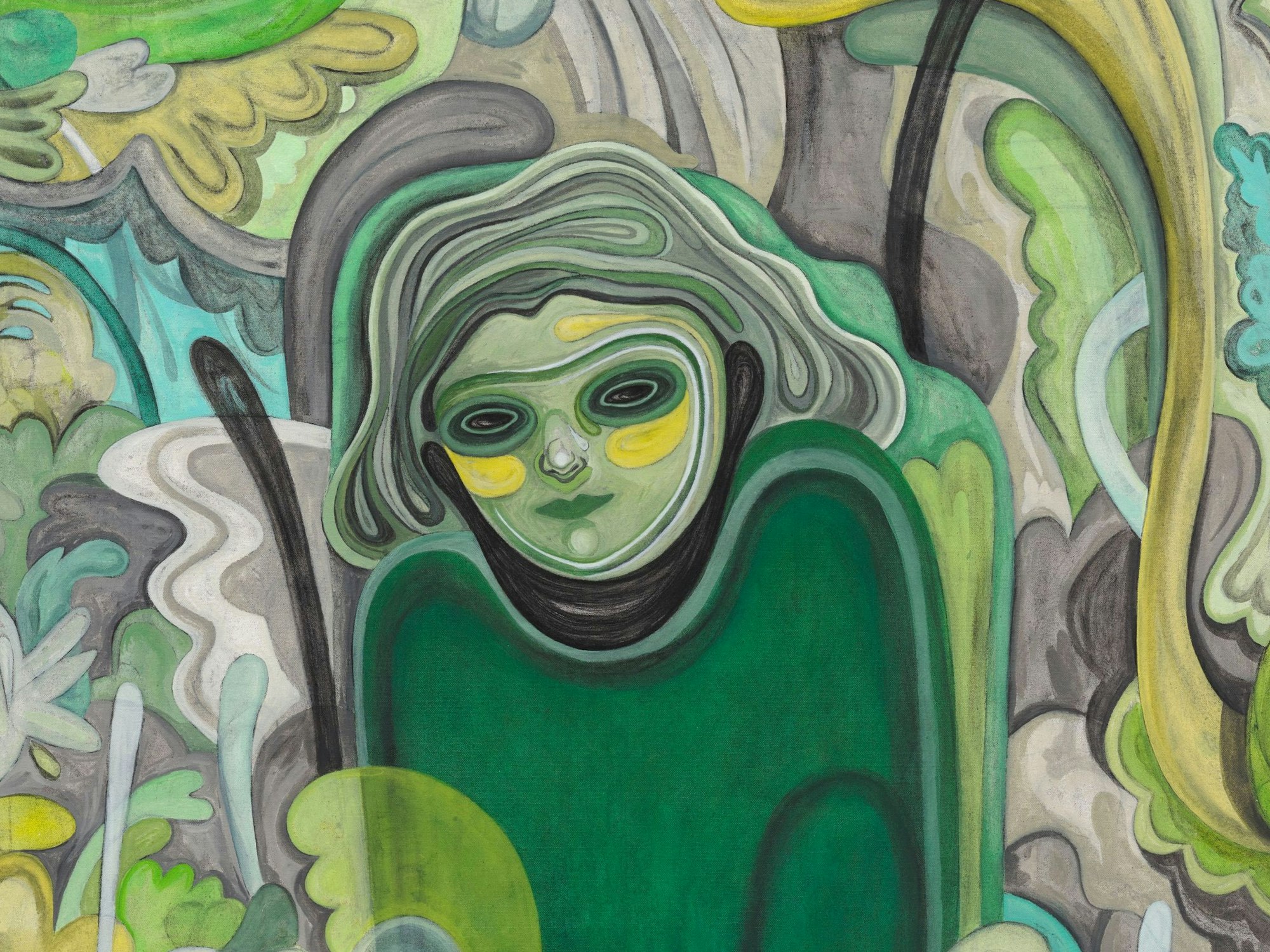 Eine gemalte Frau im Garten