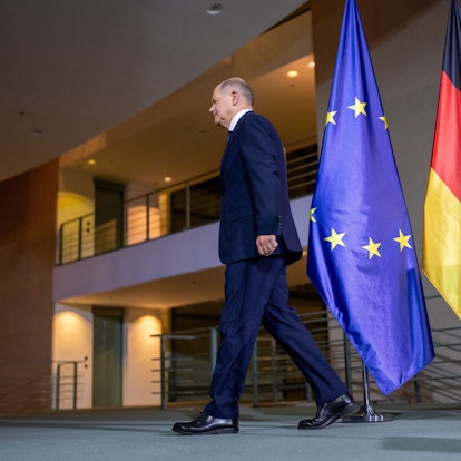 Bundeskanzler Olaf Scholz (SPD), spricht nach einem Krisentreffen des Koalitionsausschusses der Ampelkoalition.