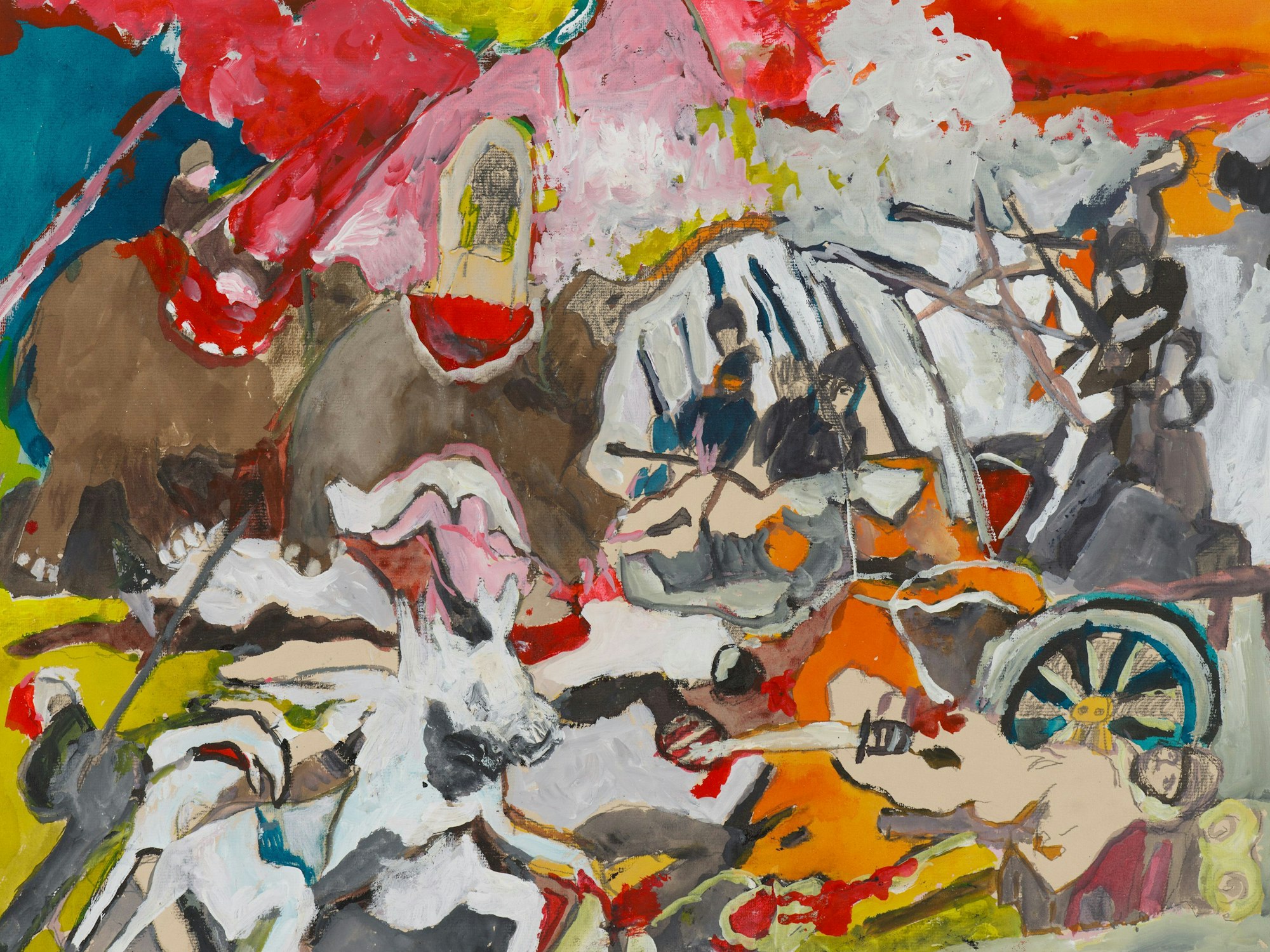 Eine Schlacht in expressionistischer Manier gemalt.