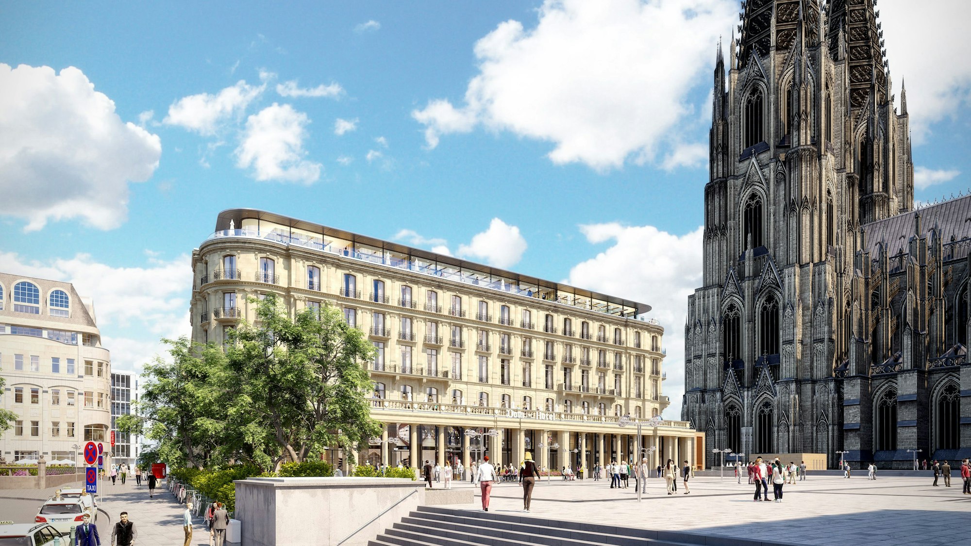 Diese Visualisierung zeigt das Dom-Hotel in Köln.