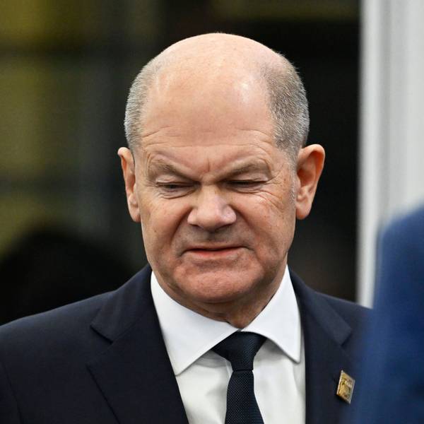 Germany's Chancellor Olaf Scholz arrives for a plenary session during an EU Summit at the Puskas Arena in Budapest, Friday, Nov. 8, 2024. (AP Photo/Denes Erdos)