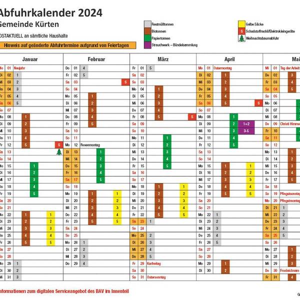 Das Foto zeigt den Müllkalender der Gemeinde Kürten