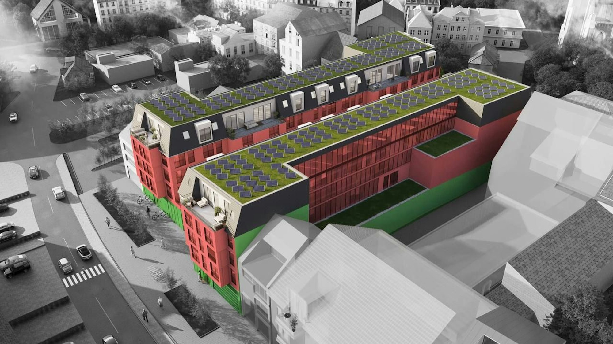 Eine Visualisierung zeigt zwei großen Baukörper, die in Bad Honnef errichtet werden sollen