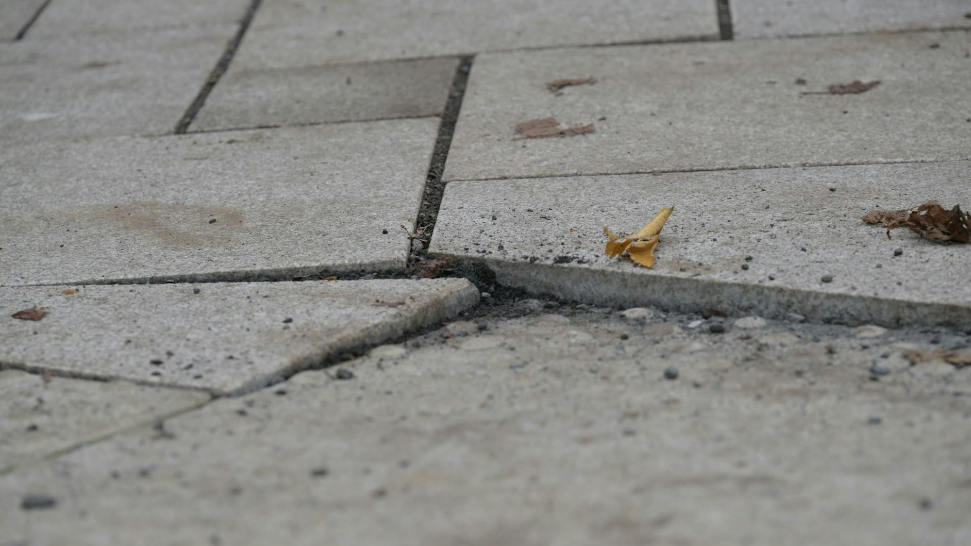 Die Detailaufnahme zeigt die Unebenheiten im Straßenpflaster.