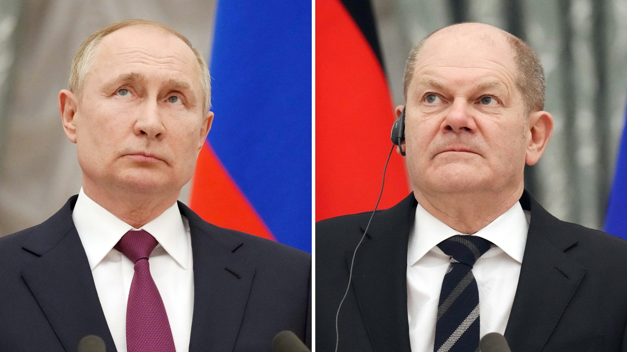 Bundeskanzler Olaf Scholz (SPD, r) und Russlands Präsident Wladimir Putin.