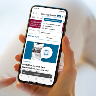 Ein Smartphone-Display zeigt die Bookmark-Funktion auf ksta.de.