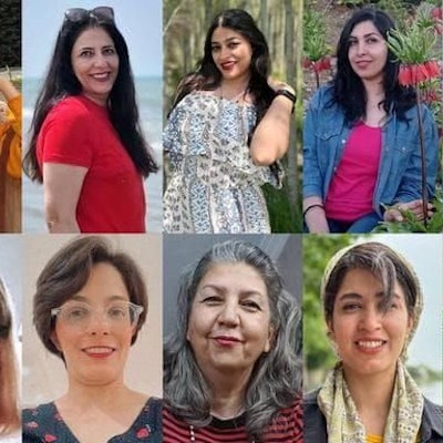 Porträt von zehn Frauen aus dem Iran, die zu insgesamt 90 Jahren Haft verurteilt wurden.