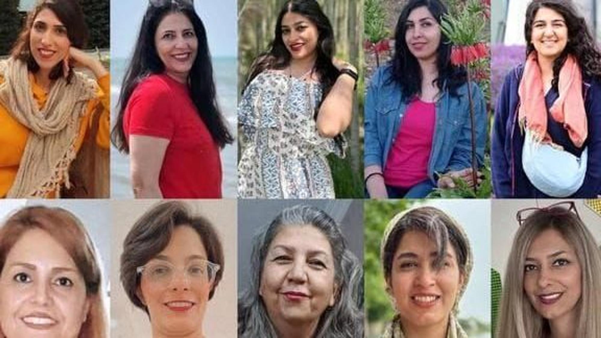 Porträt von zehn Frauen aus dem Iran, die zu insgesamt 90 Jahren Haft verurteilt wurden.
