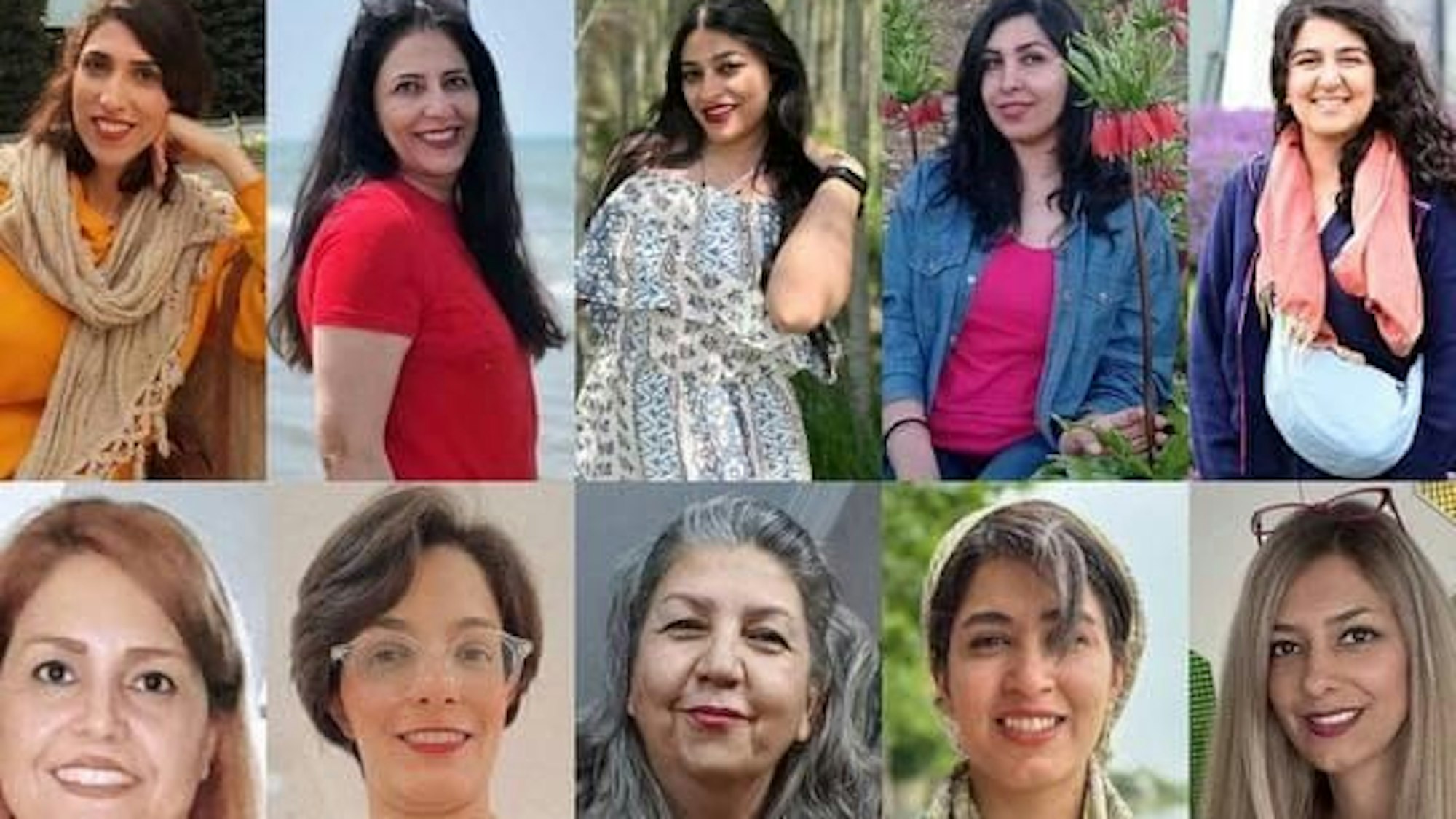 Porträt von zehn Frauen aus dem Iran, die zu insgesamt 90 Jahren Haft verurteilt wurden.