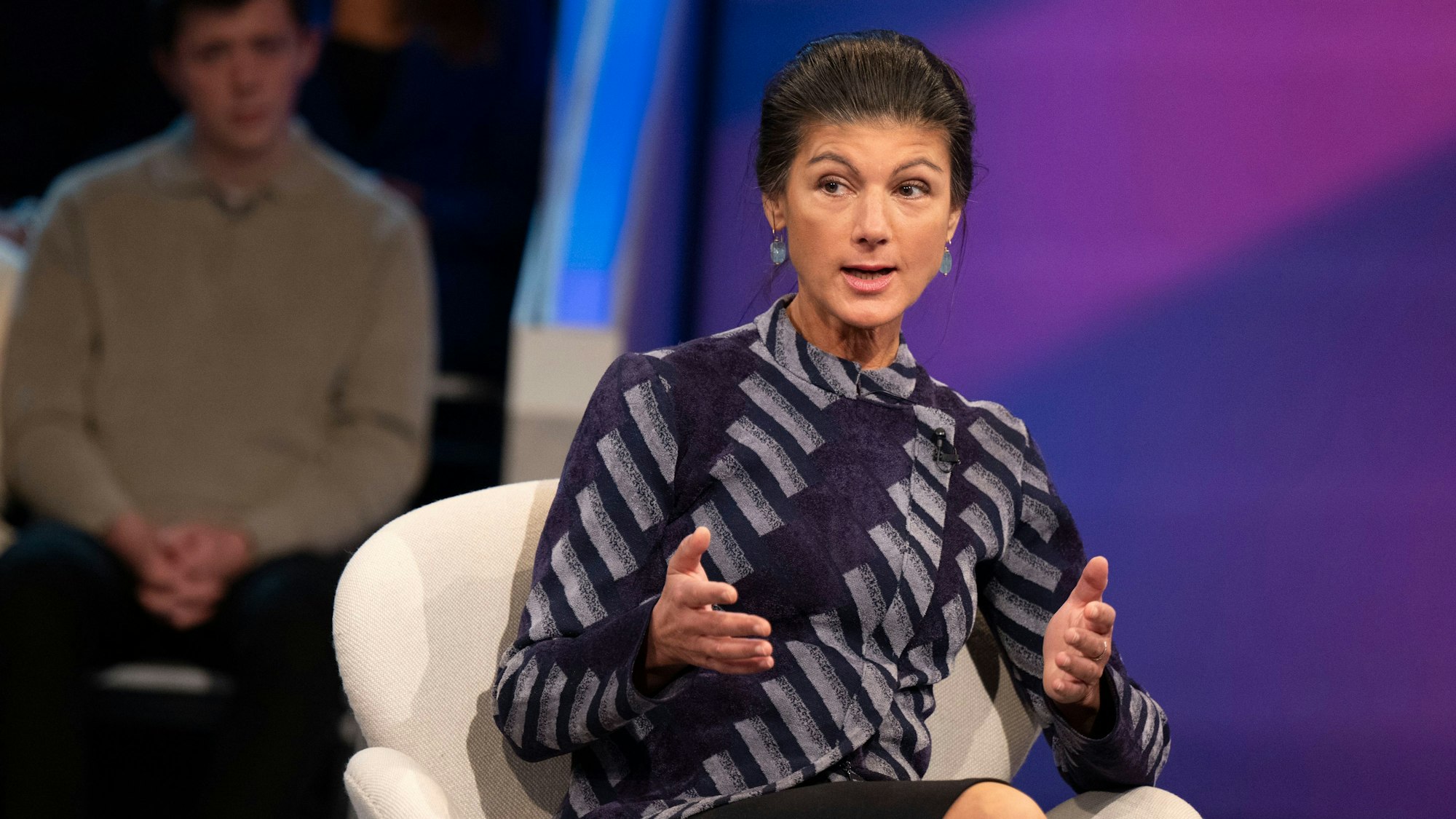 BSW-Chefin Sahra Wagenknecht am Dienstagabend in der ARD-Talksendung „Maischberger“.