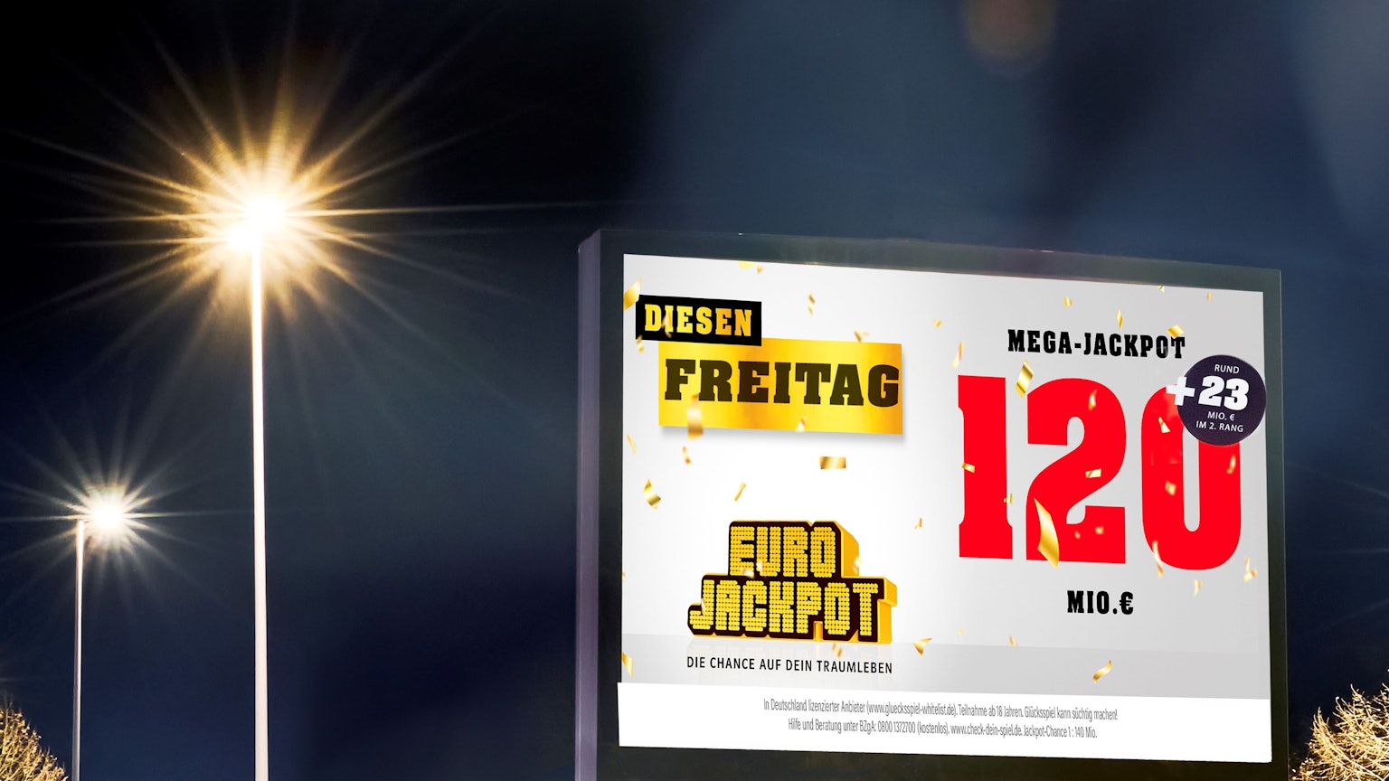 Drei Glückspilze aus NRW sind durch Treffer in der zweiten Gewinnklasse der Lotterie Eurojackpot am Dienstag (19. November) zu Doppel-Millionären geworden. Am kommenden Freitag (22. November) warten weiterhin 120 Millionen Euro im ersten Rang und ein weiterer Jackpot von 23 Millionen Euro im zweiten Rang.
