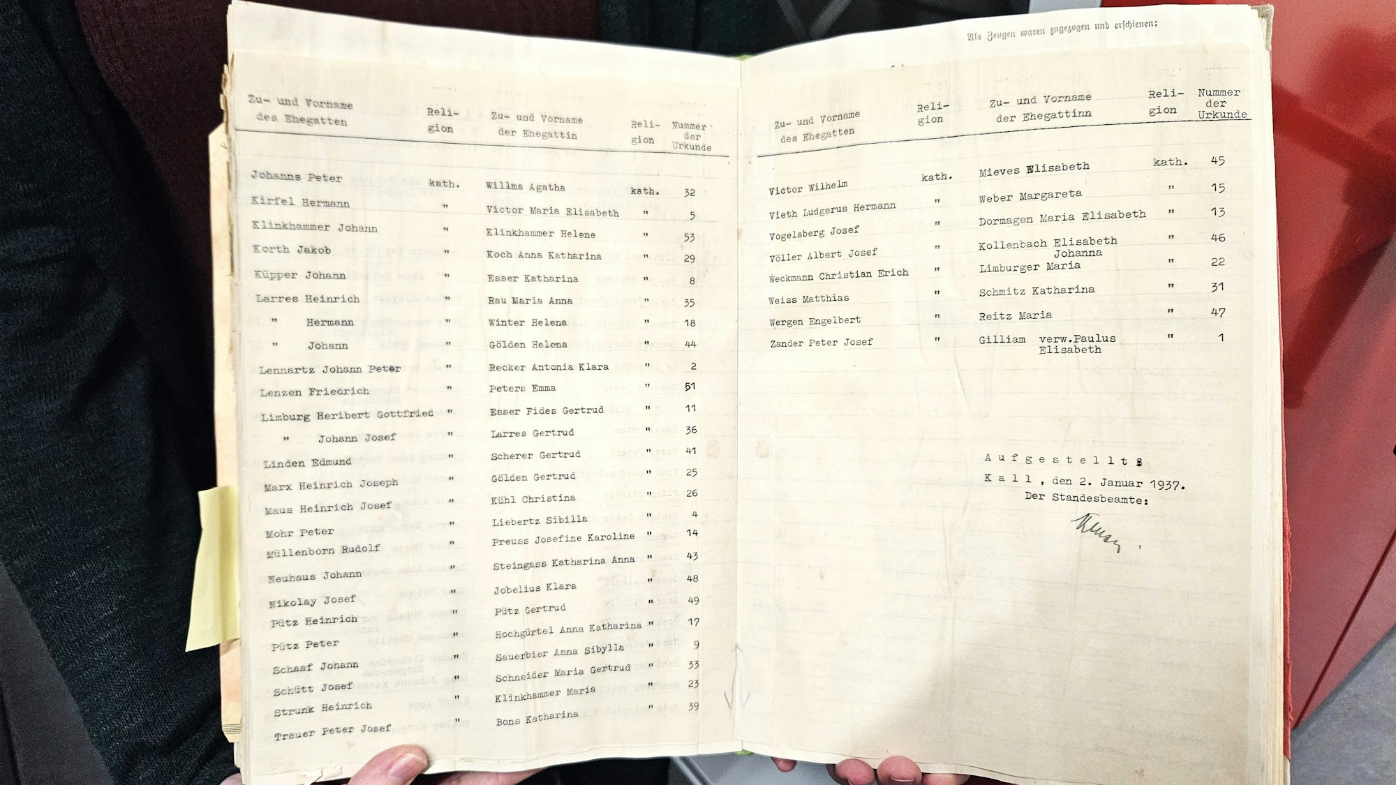 Das Foto zeigt eine Übersicht von Paaren, die zwischen 1934 und 1938 geheiratet haben.