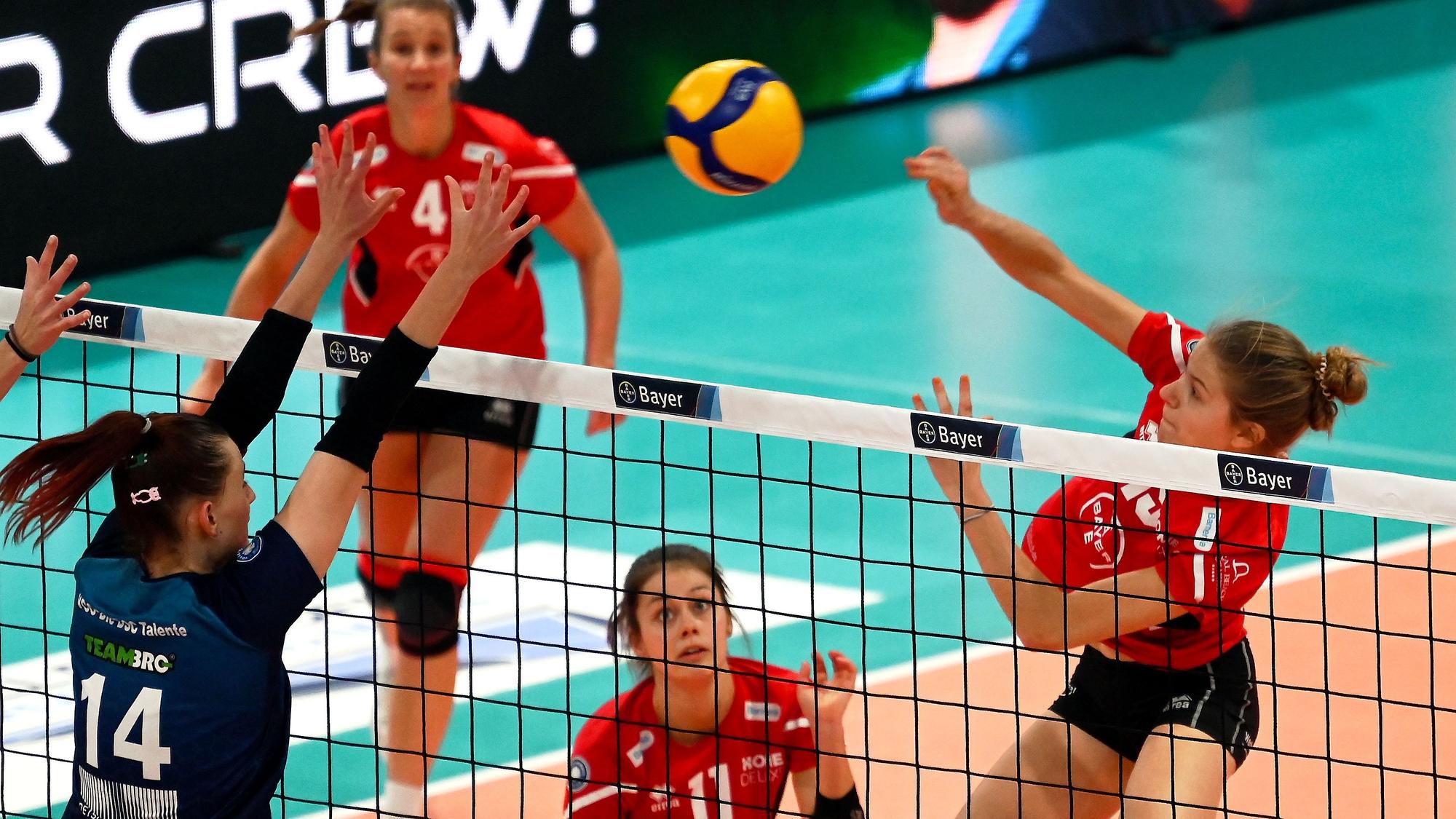 23.11.2024, Volleyball-Bayer leverkusen-VCO Dresden
rechts: Betty Lange (Bayer)
Foto: Uli Herhaus