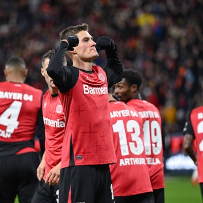 Leverkusens Patrik Schick jubelt nach dem Tor zum 4:2 gegen den 1. FC Heidenheim.
